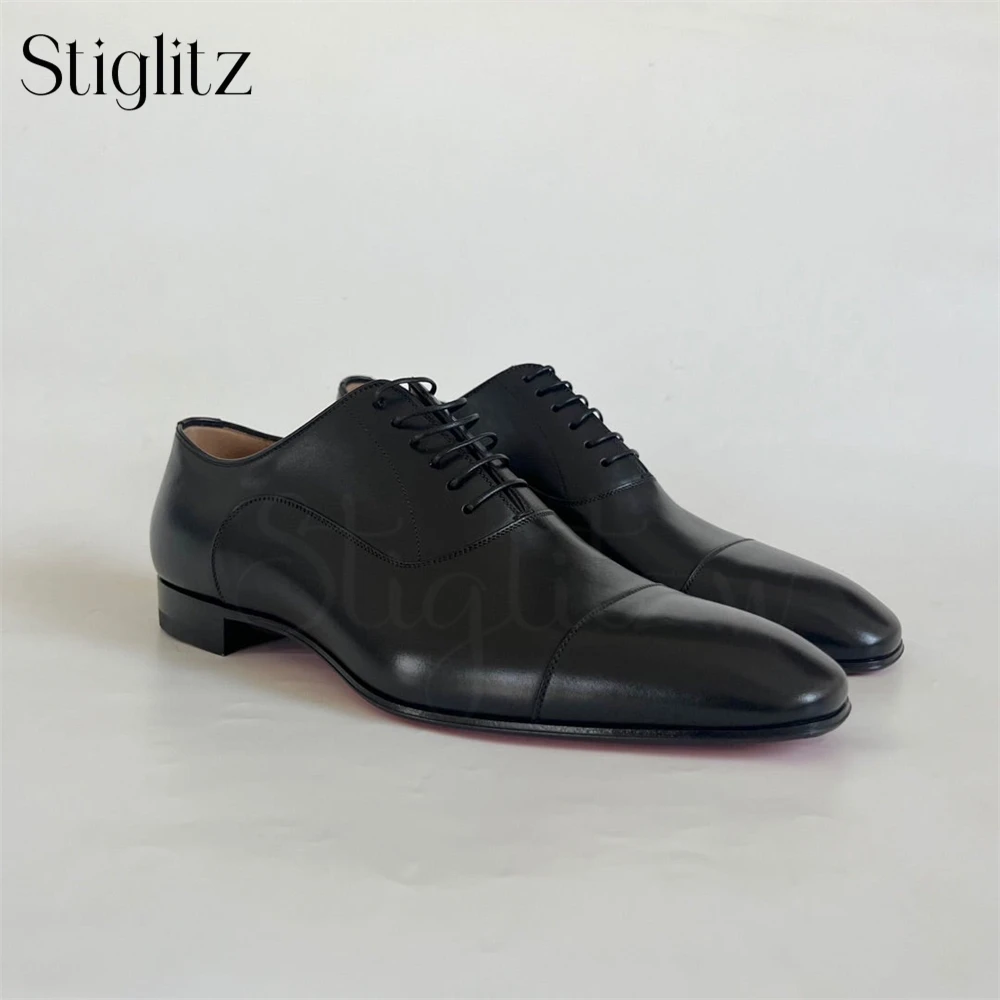 Black Matte Leather Oxford Shoes Almond Toe Dress Shoes for Men Handmade Sewing Custom Leather Shoes Men's Footwear for Wedding