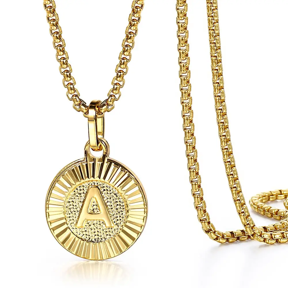 Unique Initial Letter A to Z Pendant Choker Necklace Stainless Steel Figaro Rolo Box Curb Chains Women Men Jewelry 18inch