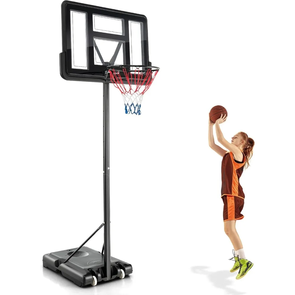 

portable basketball hoop, 10ft height adjustable basketball goal w/44‘’ shatterproof backboard, outdoor basketball stand