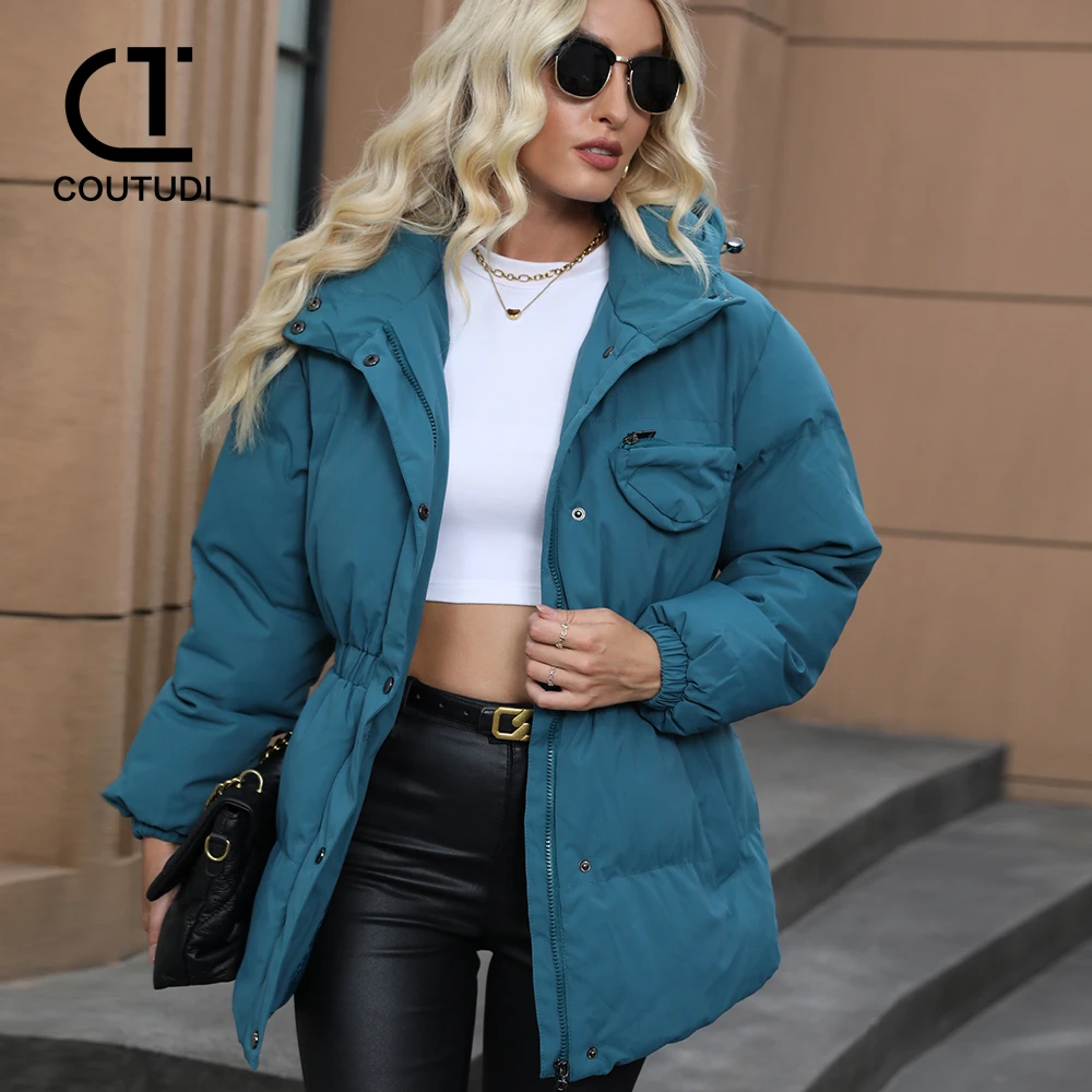 COUTUDI-Long Down Coat for Women, Warm Cotton Padded Jacket, Hooded Long Parkas, Female Winter Outwear, Fashion, 2024