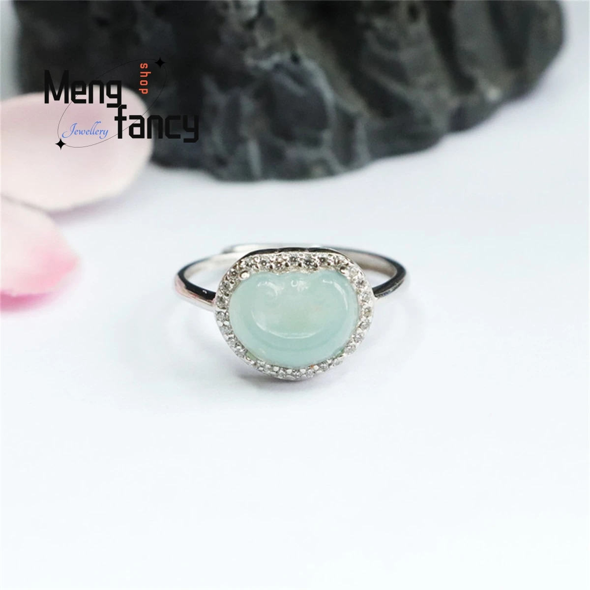 Anillo de plata S925 con incrustaciones de jadeíta, joyería fina de lujo, Ruyi, agua azul hielo, elegante, personalizado, versátil