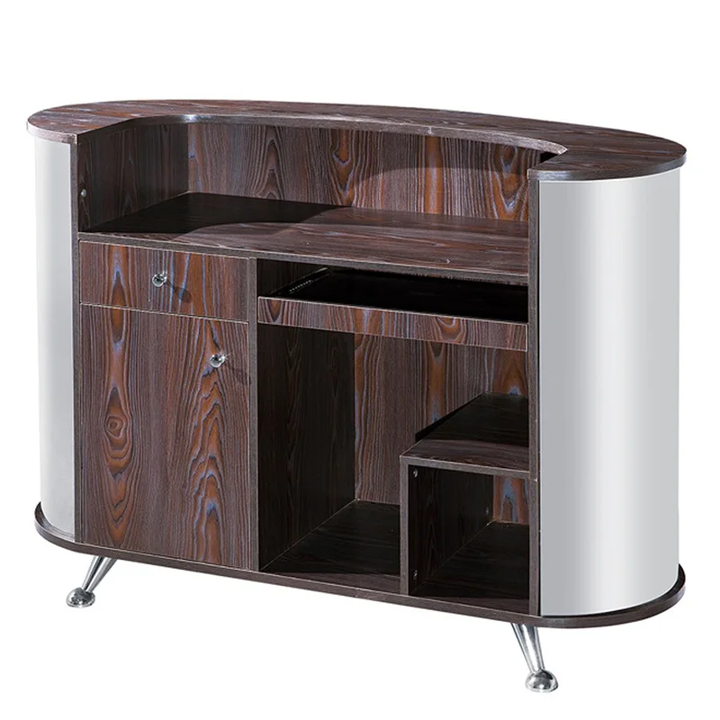 Curved reception front desk reflective checkout page Stainless steel counter Company front desk Reception desk Cashier cabinet