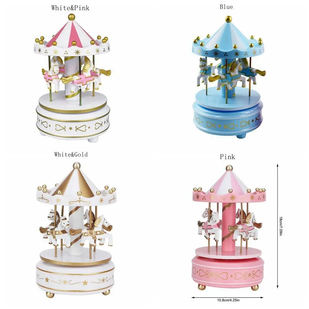 Merry-go-round Music Boxes Wooden Horse Roundabout Carousel Musical Box Plastic Christmas Gift Horse Carousel Box Home Decor