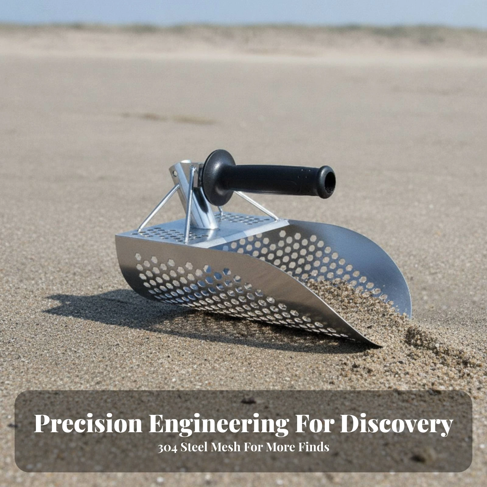 Sand Scoop with Handle Heavy-Duty Stainless Steel Sand Scoop Metal Detecting Device Accessories Ergonomic Non-Slip
