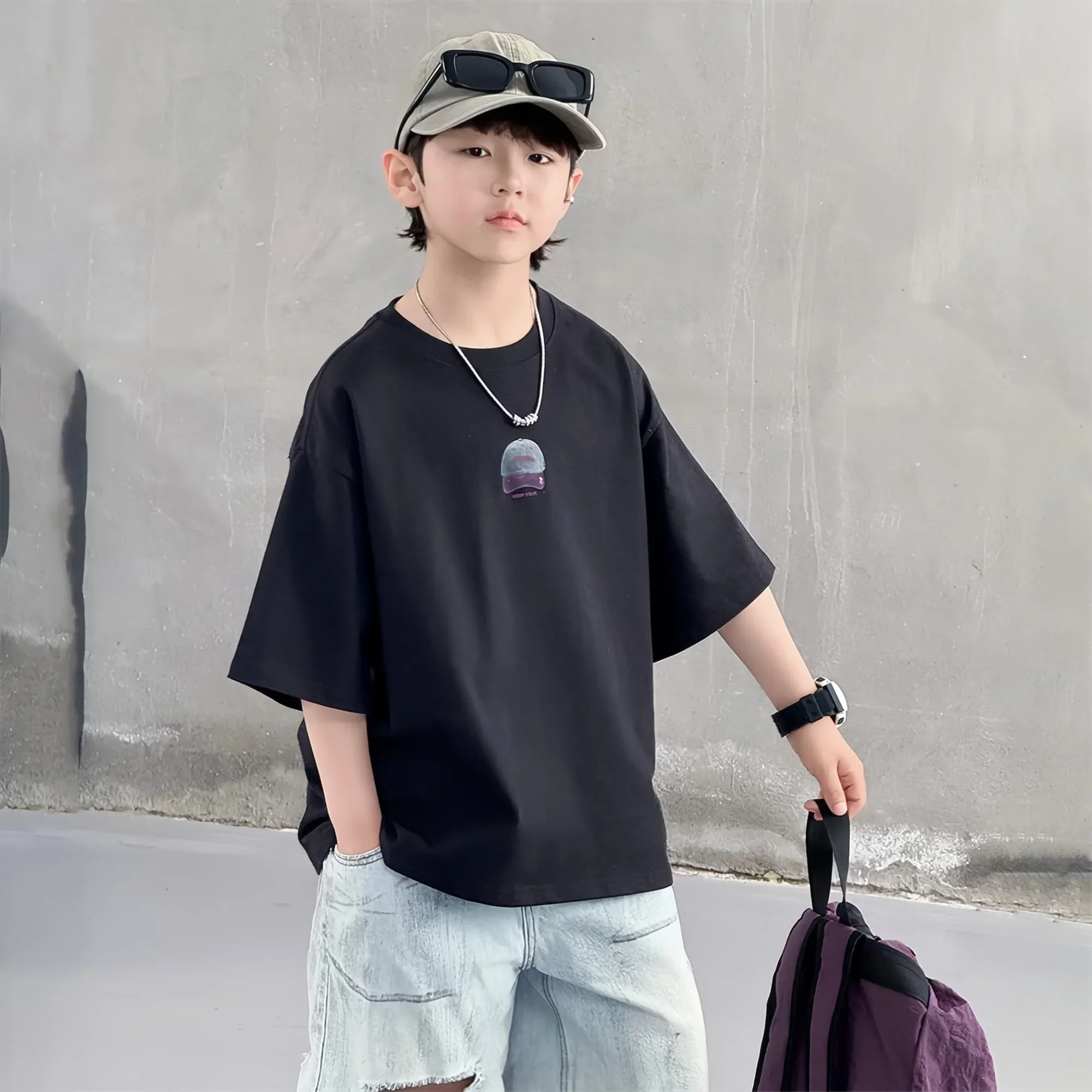 Neues Sommer-Rundhals-T-Shirt - Hochwertiges, elegantes und luxuriöses Kurzarm-Oberteil aus reiner Baumwolle für Kinder – Detail 10