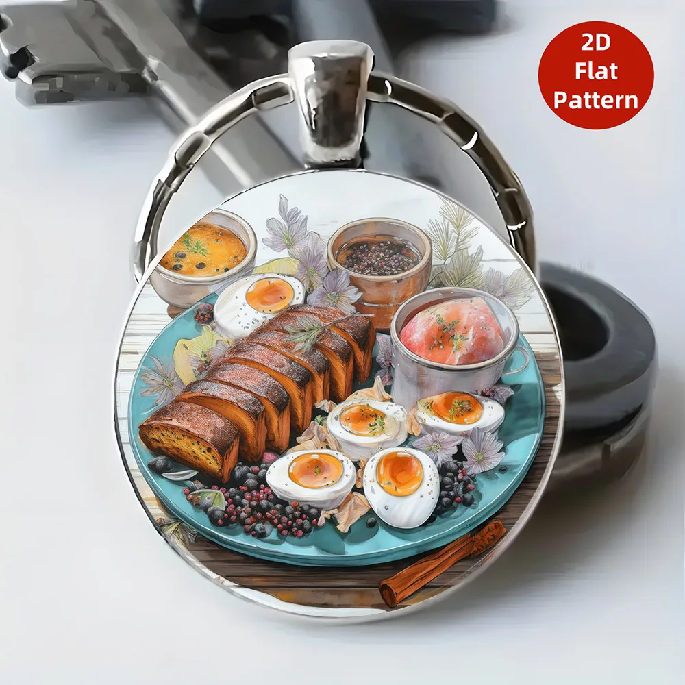 New Delicious Breakfast Pattern Keychain Glass Pendant Accessories