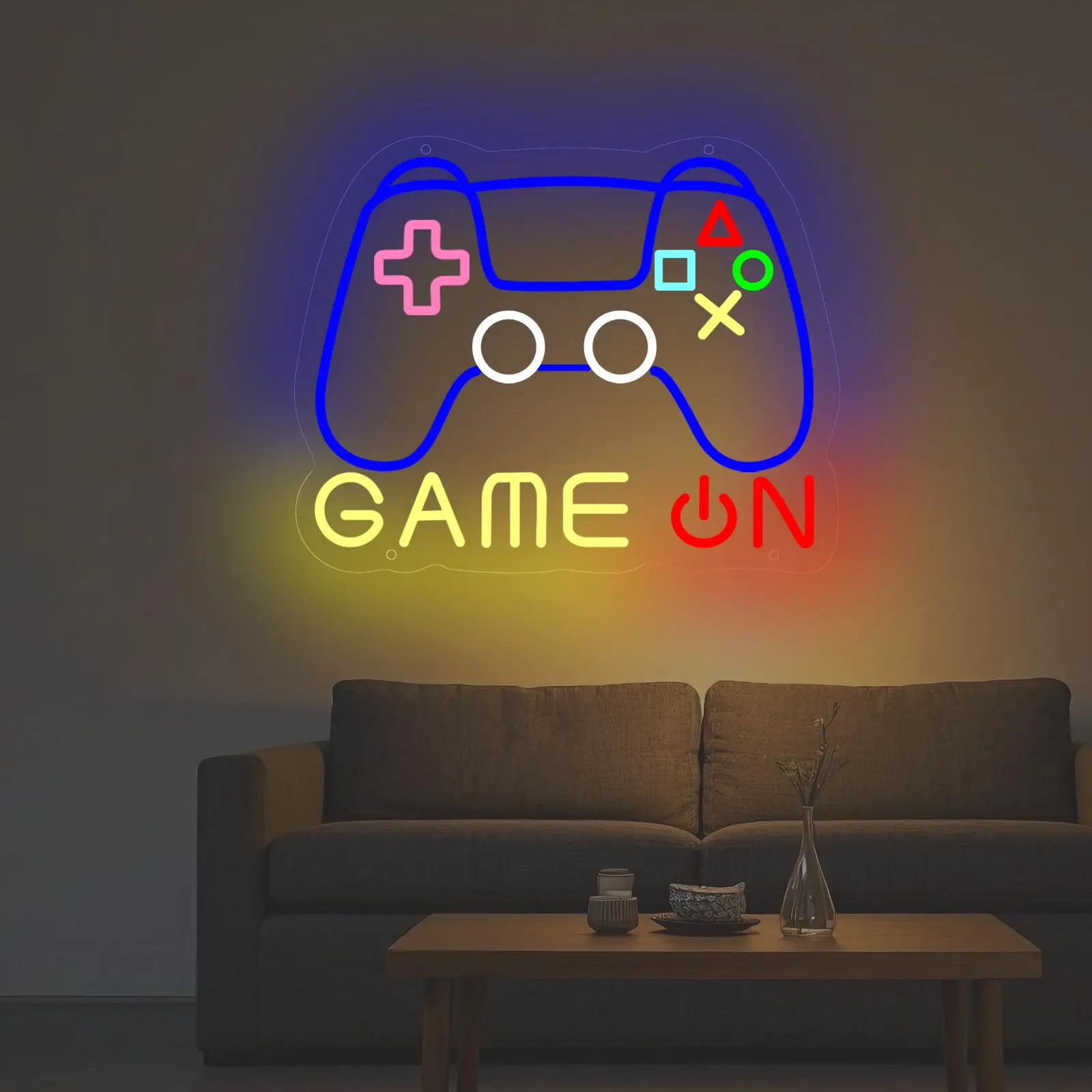 GAME ON Controller Neon Sign - Retro Gaming LED Wall Light for Man Cave, Streamer Room, USB Multicolor Lighting Gift