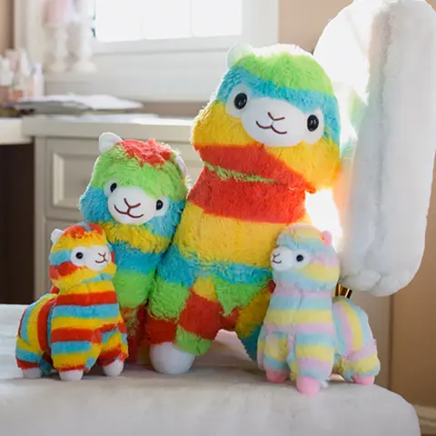 20/28cm Alpaca Doll Plush Toy Standing Grassland Animal Rainbow Color Plushie Birthday Gift