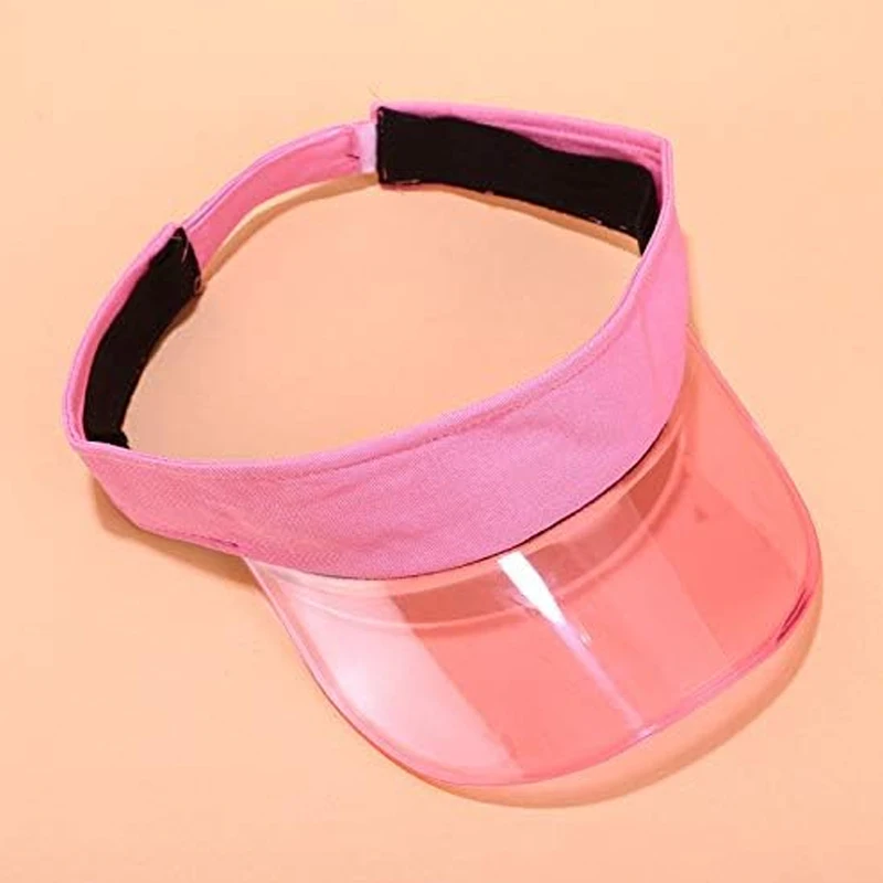 สีชมพู Candy Casual โยคะ Sun หมวกกีฬากลางแจ้งหมวกสุภาพสตรีผู้ชาย Sun Visors Clear Jelly PVC Hollow Top หมวกเทนนิส UV Protection