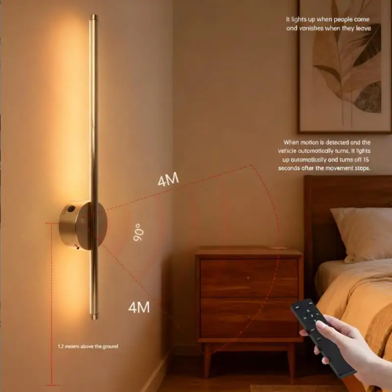LED Human body sensing Rechargeable Wall Lamp 60CM Removable For Bedroom Bedside Living Room Décor Fixtures Magnetism Chassis