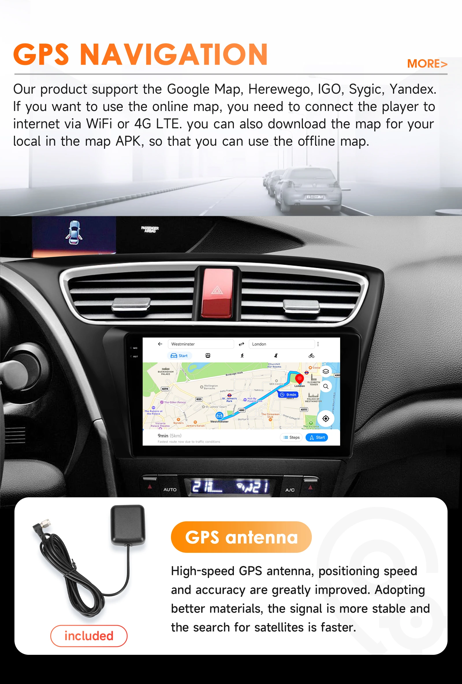 Hizpo Carplay 4G AI Systeme Android 14 Autoradio für Honda Civic 9 FK FB 2012-2017 Multimedia Video Player GPS 2 Din Autoradio – Detail 9