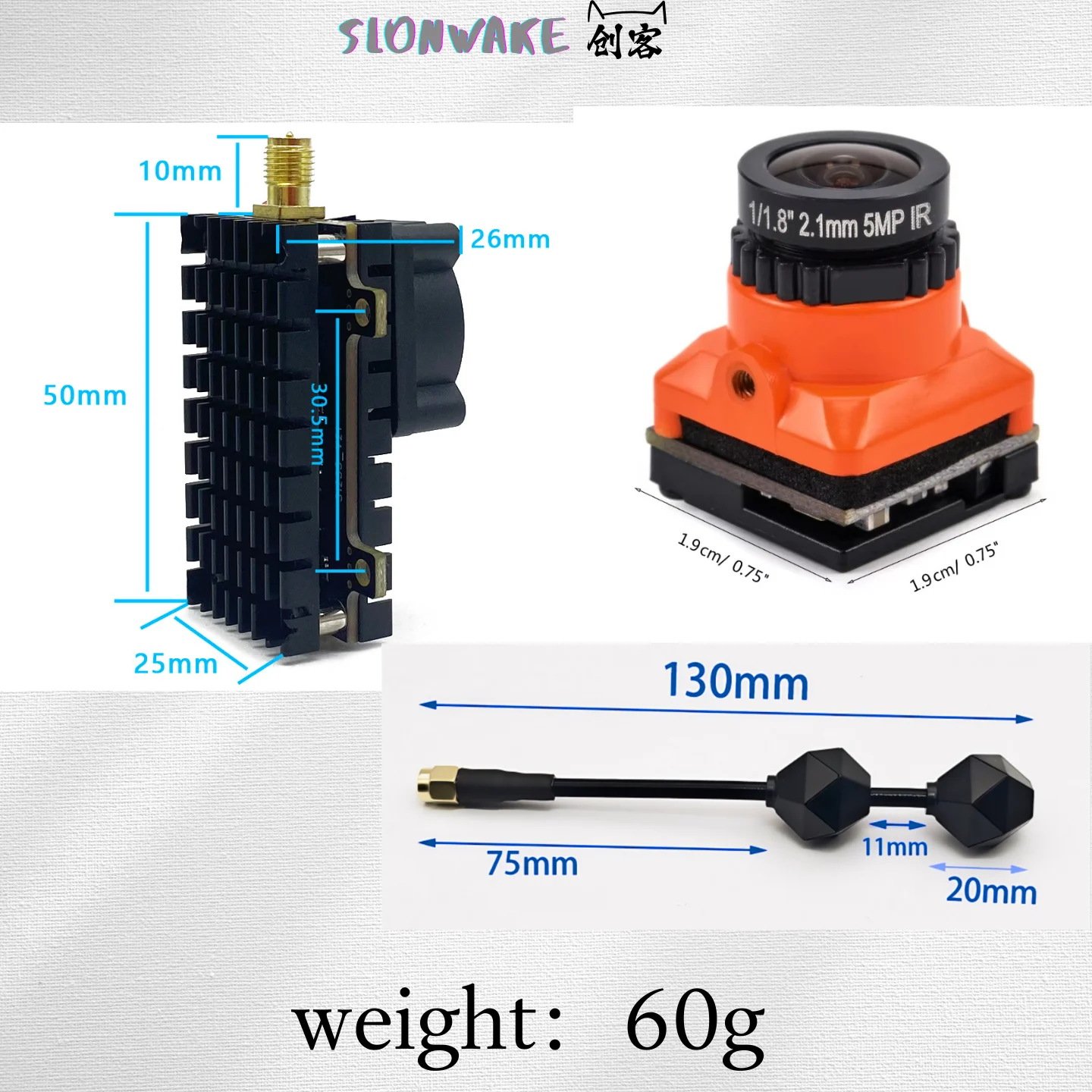 

SLONWAKE 5.8G 48-канальный видеопередатчик VTX 2000 мВт, камера 1500TVL, антенна 6DBI для FPV-дронов, поддержка Smart Audio, питание 2-6S