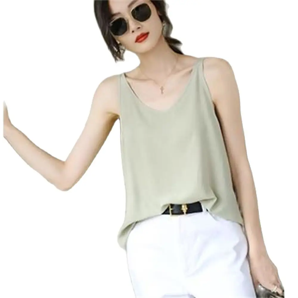 Lady Seda-Thin Silk Blouse for Women Hedging Shirts Loose Tops Solid Summer Solid Hot Sale 4XL