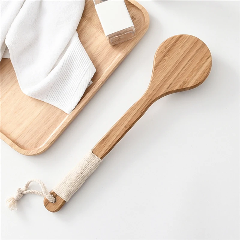 Bamboo Back Scrubber Long Handle Body Scrubber Light Easy-to-Hold แปรงอาบน้ําสําหรับทําความสะอาดผิวขัดผิว