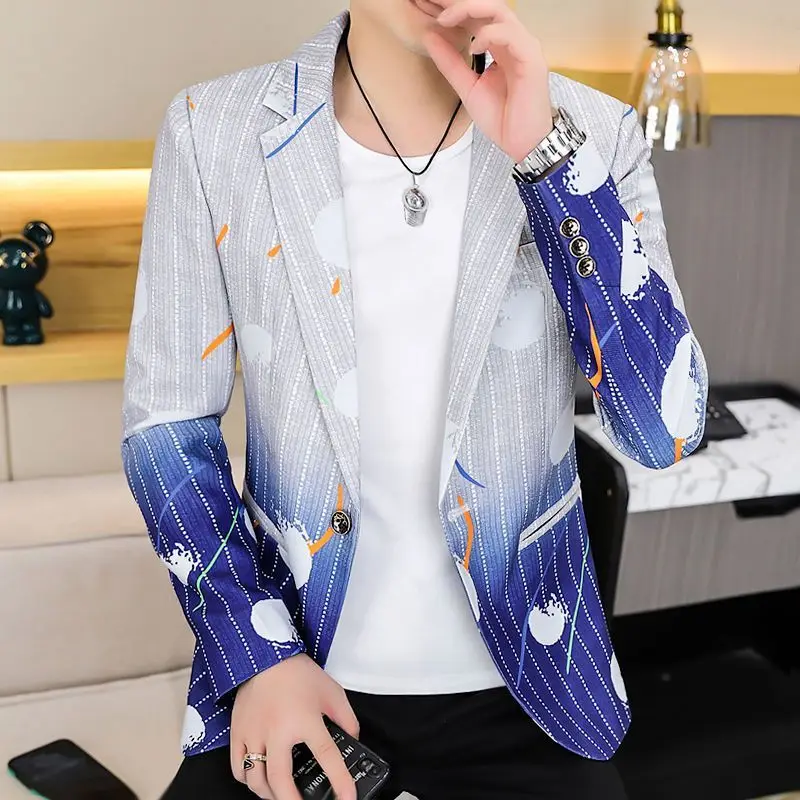 2-A41 Men's suit jacket spring and autumn trend slim fit handsome small suit men style casual handsome printed single suit