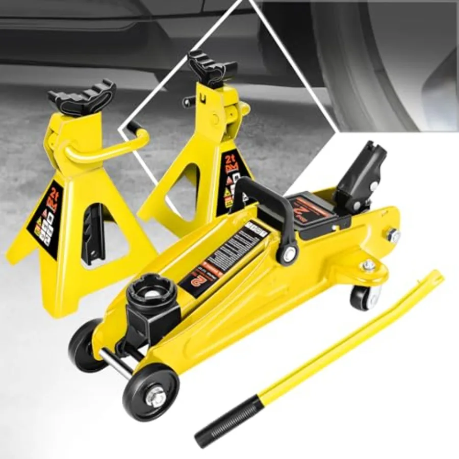 

Low Profile Hydraulic Trolley Service/Floor Jack Combo with 2 Ratchet Jack Stands 2 Ton 4000 lbs Ccity Yellow PM-TOL-FJ3P-YL