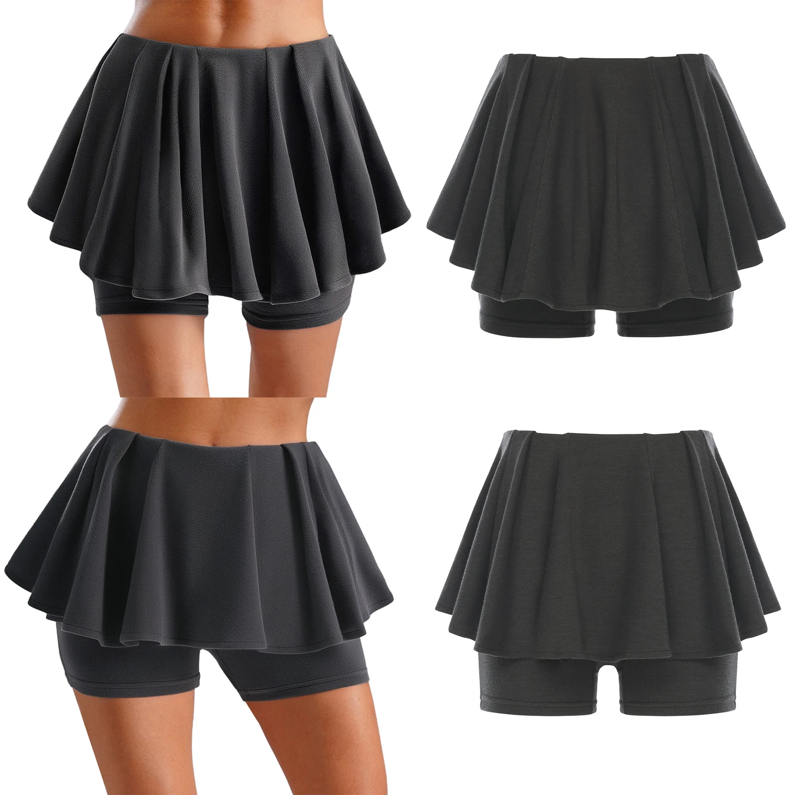 

Womens Girls Teens Ballet Latin Lyrical Dance Practise Skorts Shorts Elastic Waist Pleated Hem Shorts Culottes Shorts Dancewear