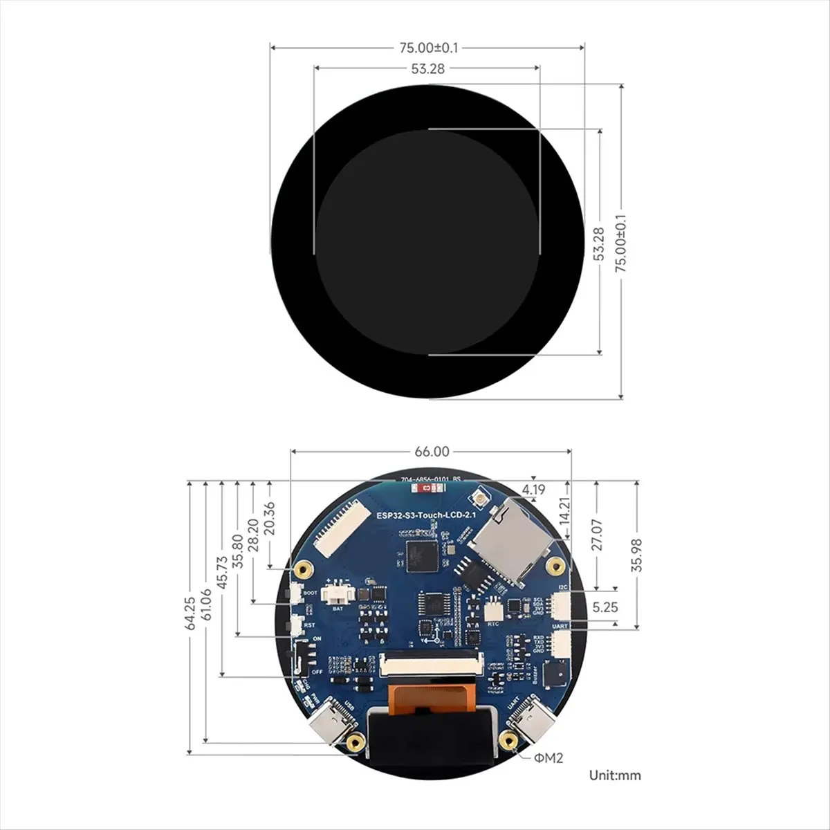 2.1 Inch LCD Development Board 480x480 Captive TouchScreen Display LVGL HMI with QMI8658C 6- Sensor