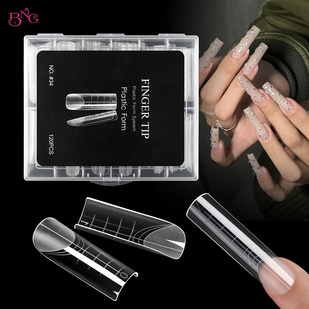 BNG Dual Nail Forms for Poly Extension Gel 120PCS Square Nail Molds with French Line for Builder Extension Gel Nail Art Design