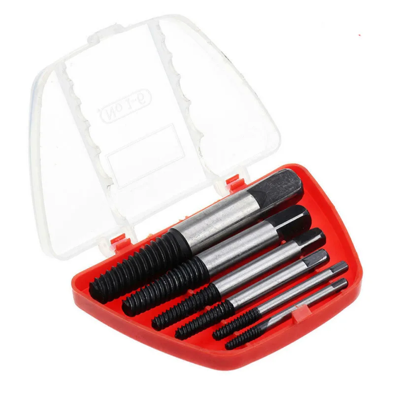 5pc Broken Head Screw Extractor 6pc Coarse Teeth Fine Teeth Water Tap Broken Thread Extractor Screwdriver Tool Plastic Box Set