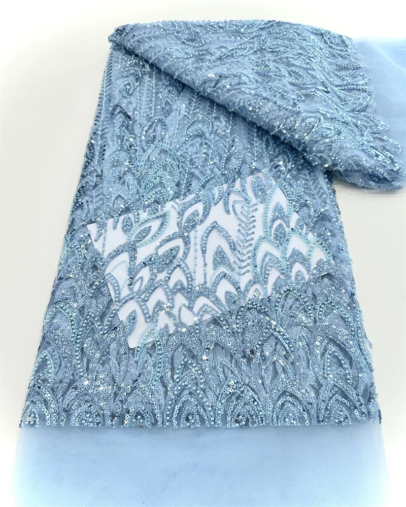 Africa Nigerian Beaded French Mesh Lace With Sequins High Quality 2025 Embroidery Lace Sequins Lace For Wedding Dresses Women