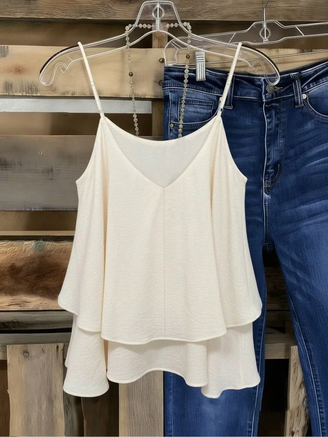 

Top Women 2026 New Spring Summer Solid Color V-Neck Double Layered Ruffled Sleeveless Loose Fit Versatile Casual Camisole Top