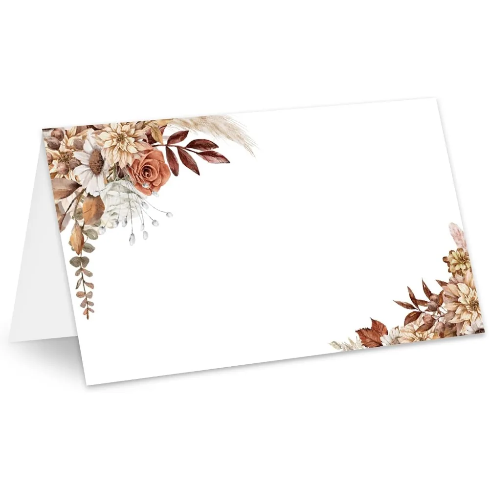 

50Pcs Floral Place Cards 2 x 3.5 Inch Retro Boho Flower Tented Cards Vintage Seating Cards for Wedding Bridal Baby Showe