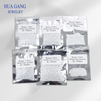 1000 pièces/sac AAAAA Grade blanc 0.8 ~ 5.0mm pierre de Zircon en vrac brillant coupe ronde pierres de zircone cubique pour la fabrication de bijoux bricolage
