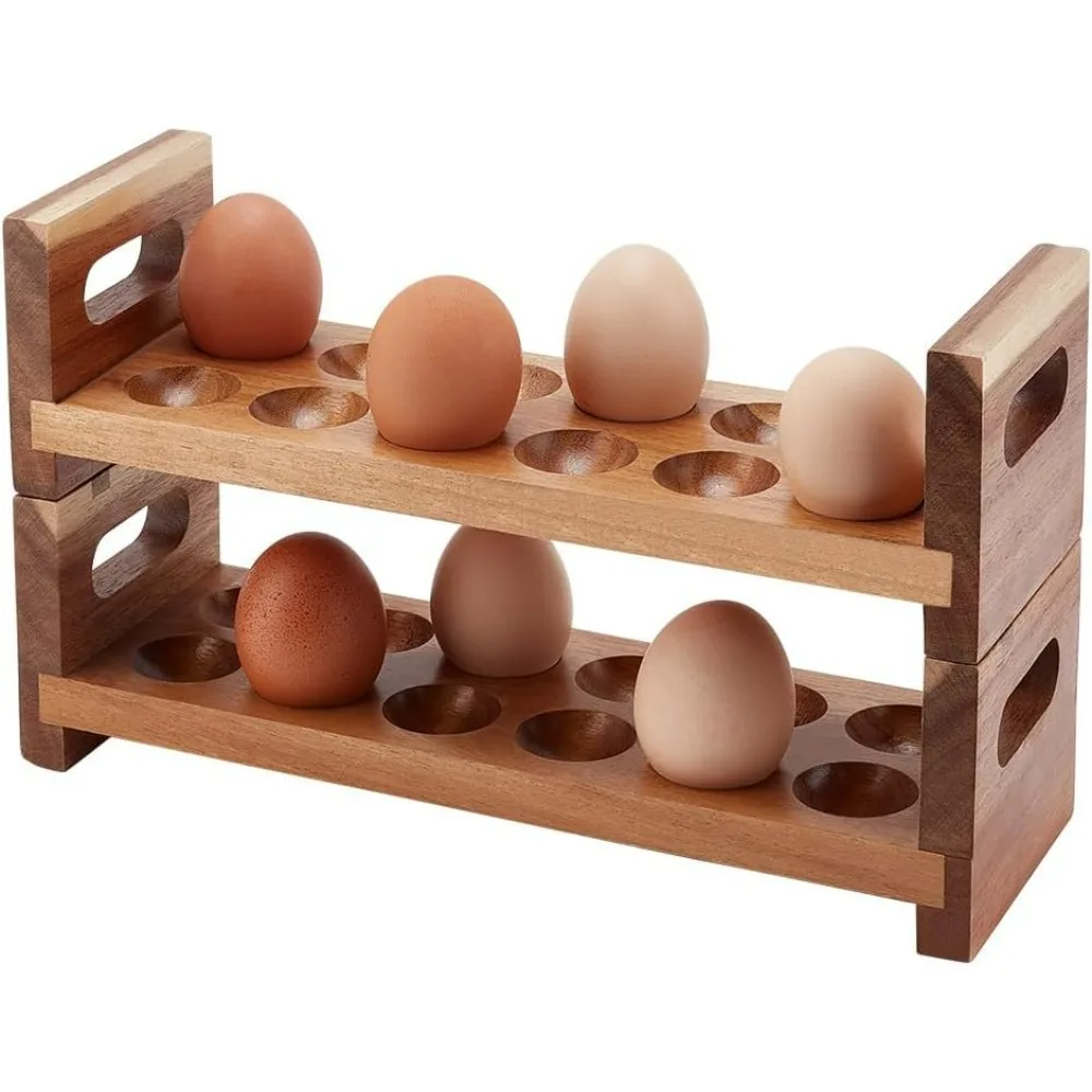 Wooden Egg Holder for 24 Fresh Eggs Double Layers Stackable Egg Storage Trays Farmhouse Egg Container Rack Egg Holder Countertop