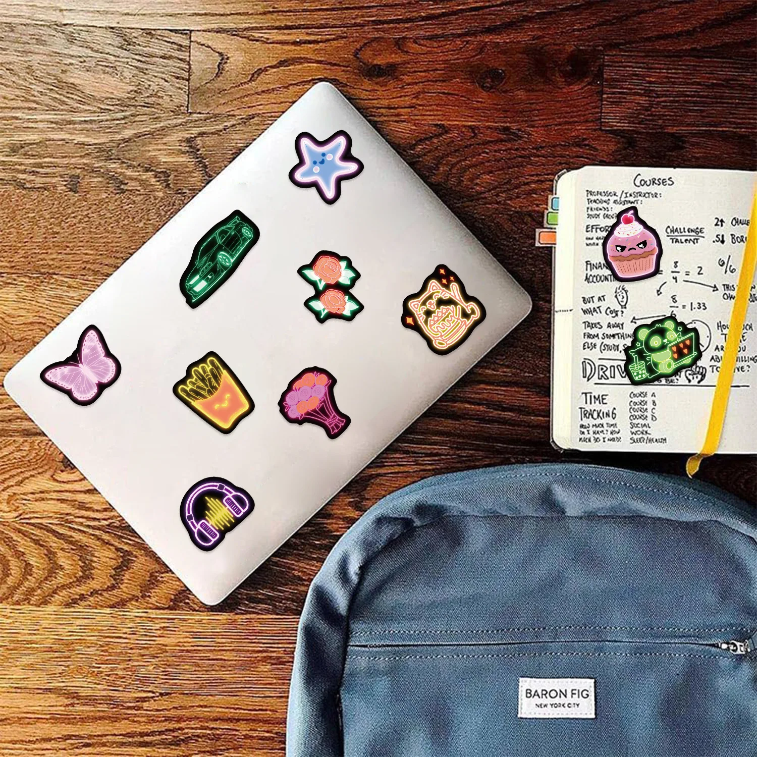 50PCS 만화 귀여운 항목 네온 낙서 스티커 기타 노트북 수하물 DIY 방수 스티커 장식