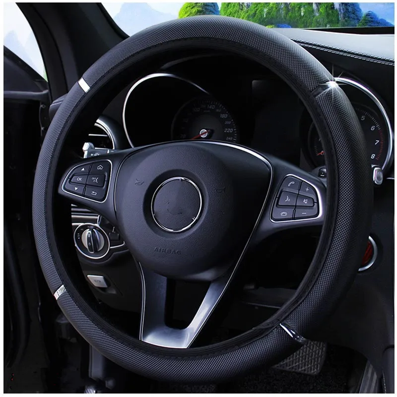 Universal 38CM Car Steering Wheel Cover High Quality Leather Anti-Slip Auto Steering Braid On The Steering Vehicle Accessories