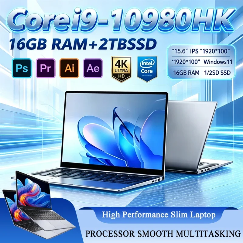 15.6 inch Gaming Laptop Computer 10980HK 16GB RAM 1TB 2TB SSD PC Gamer Windows 11 Laptops 1920*1080P Office Study Notebook PC