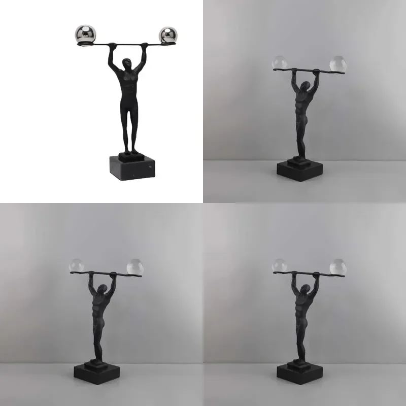 Modern Simple Metal Weightlifter Art Ornament Model for Room Living Room Niche Entrance Home Desktop Soft Decoration
