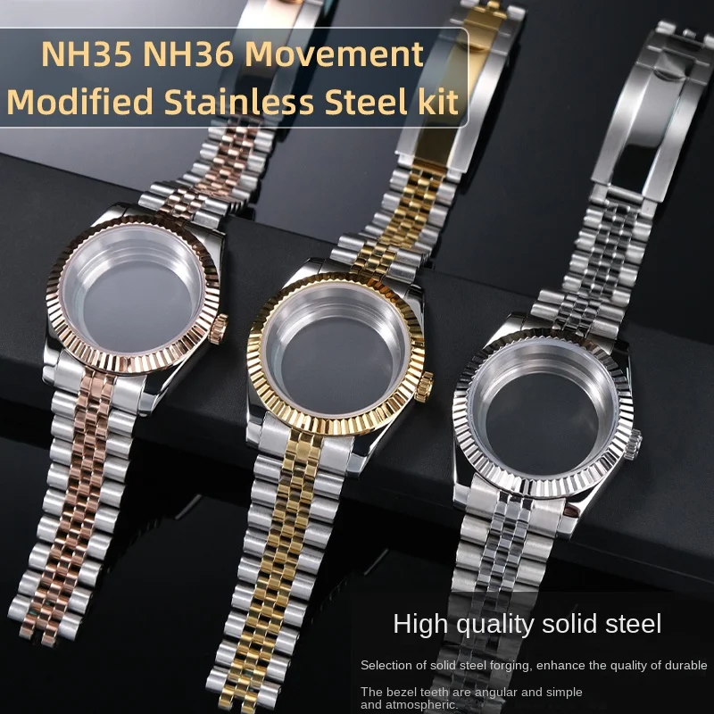 NH35 NH36 Movement mod kit 35.8mm 39mm steel bezel Sapphire Glass Men Watch case for Rolex DATEJUST bracelet Stainless Steelband