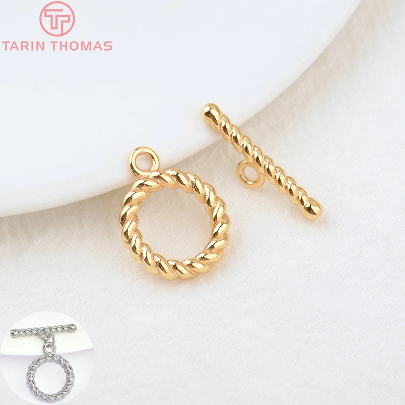 

(3319)6 Sets O:15MM T:21MM 24K Gold Color BrassTwist Bracelet OToggle Clasps High Quality Jewelry Findings Accessories Wholesale