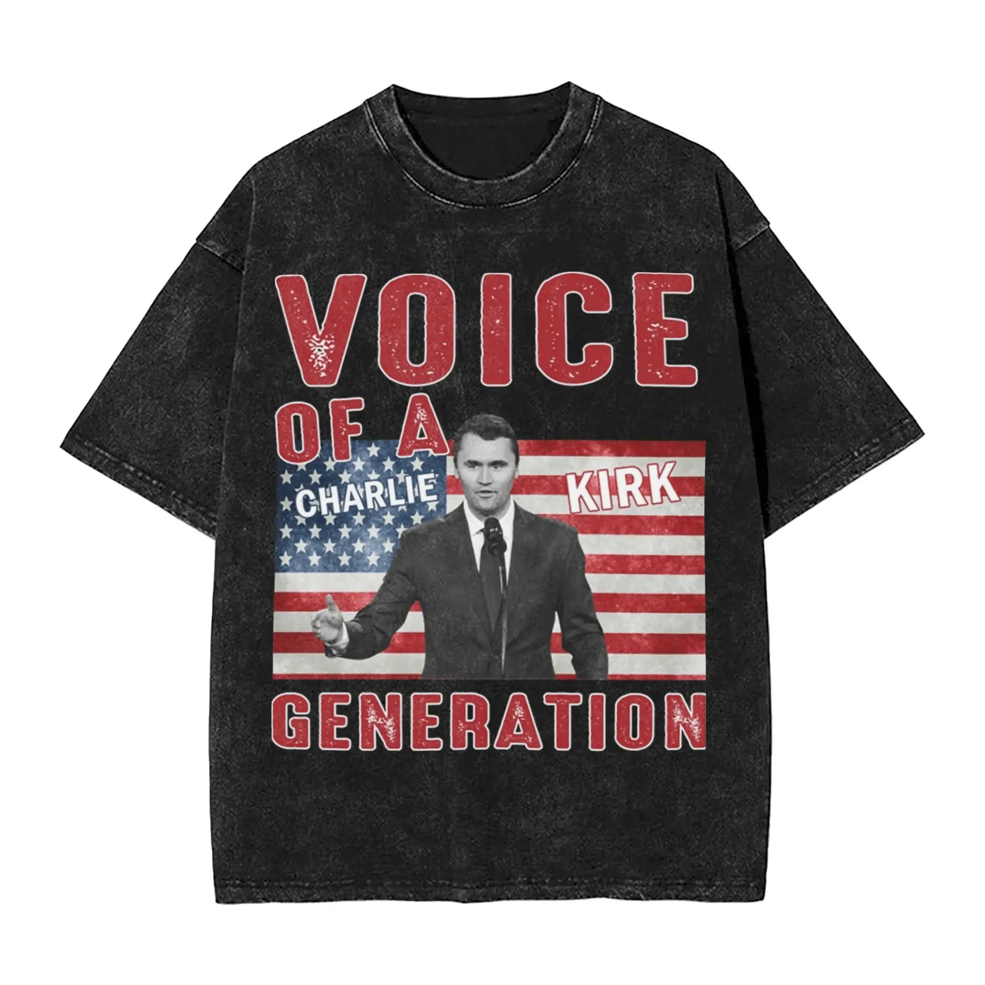 Koszulki z napisem Charlie Kirk Voice of a Generation, patriotyczne slogany, letnie koszulki z krótkim rękawem, okrągły dekolt, modne, codzienne koszulki