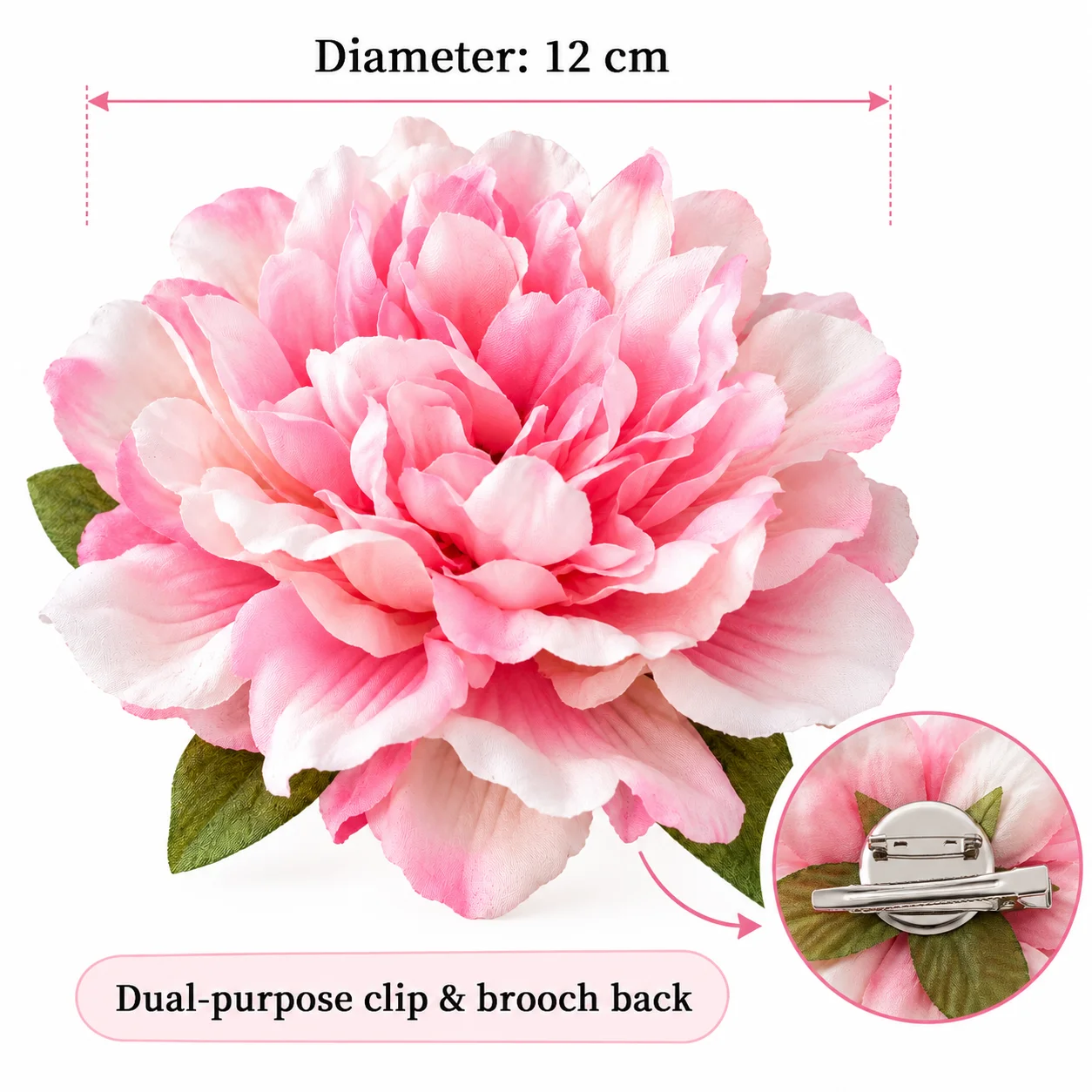 Artificial Flower Brooch Hair Clip Dual Use Large Floral Corsage Pin for Women Hanfu Dress Clothing Hat Wedding Party Accessory