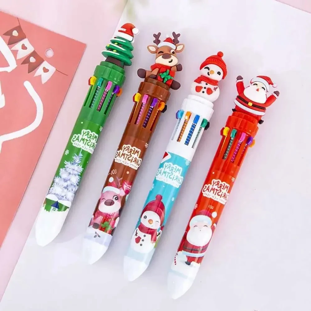 

Cute Christmas Ballpoint Pen Press Cartoon Reindeer Grandfather Multicolor 10 In 1 Colors Stationery School Office Supply