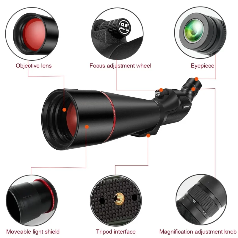 25-75X80 ED Monocular Bird Watching Telescope High Magnification High Definition Large Aperture Portable Moon Viewing Outdoor