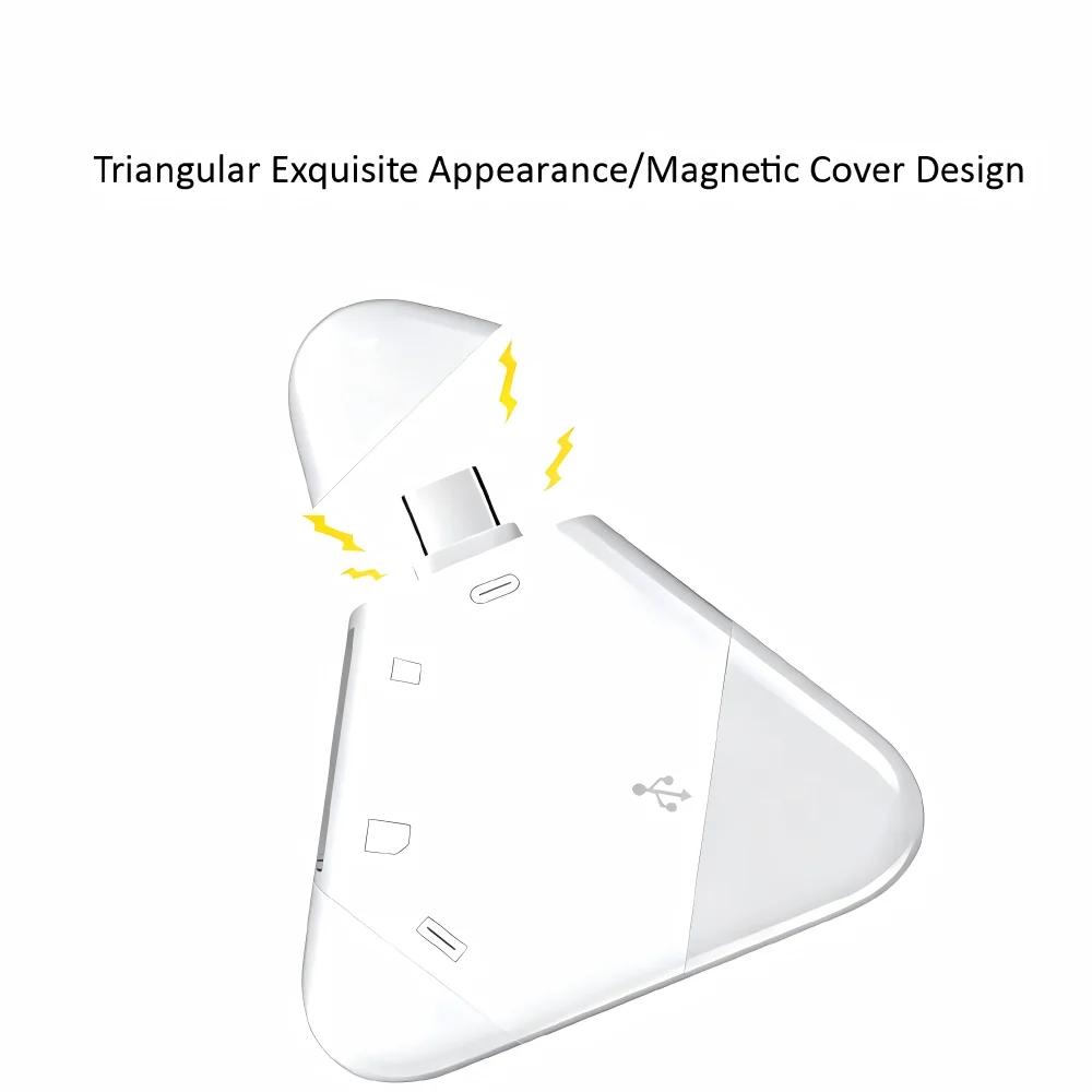 3 In 1 Memory Card Reader With Triangle Magnetic Cap USB-C USB Lightning Port Support TF/SD For PC Laptop MacBook Smart Phone