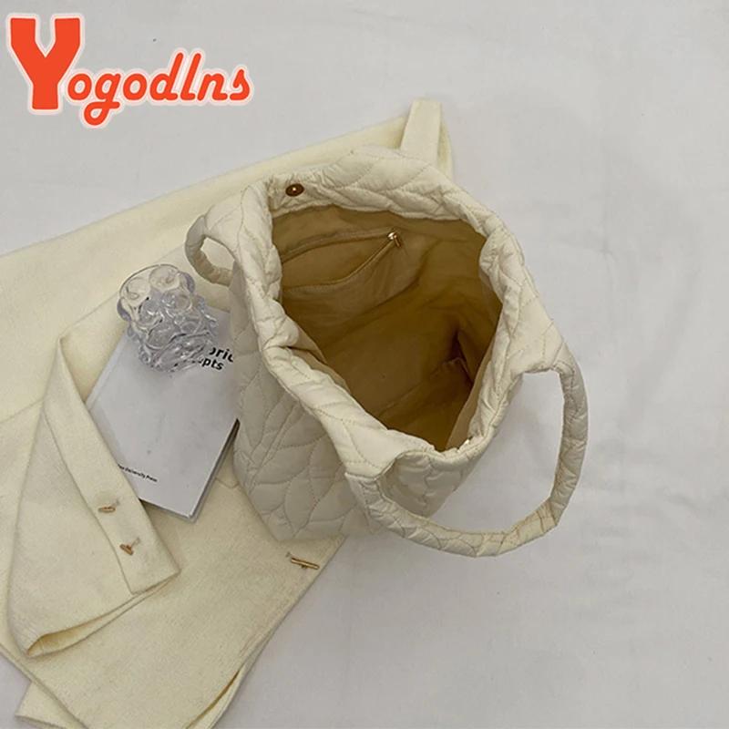 Modne damskie torebki bawełniane wyściełany Top-torby z uchwytami Casual kobiece jednolity kolor pikowane torba na ramię o dużej pojemności