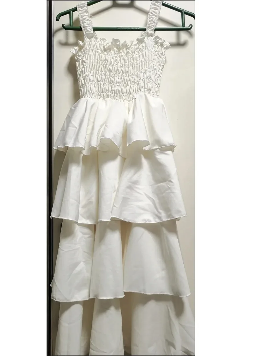 Witte Kanten Geplooide Bretels Jurk Lolita Kind Meisjes Casual Midi Jurk Kinderen Jurken Voor Tieners Feest Prinses Zomerjurk