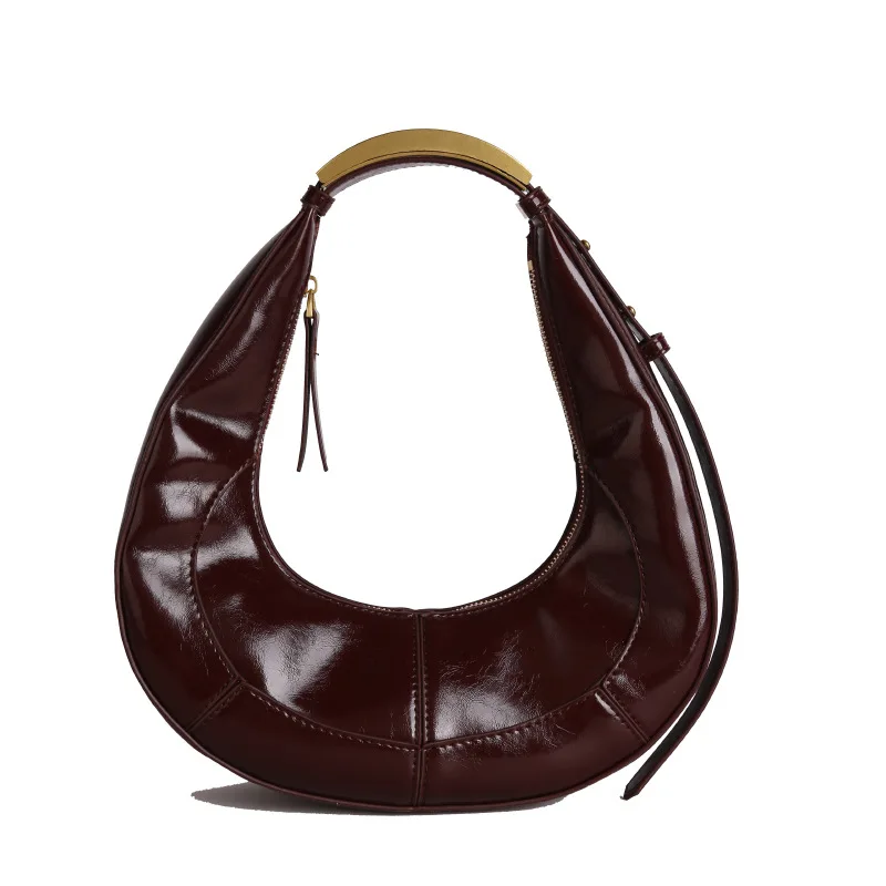 تصميم معدني محمول بكتف واحد تحت الإبط حقيبة ريترو نصف قمر حقيبة الملمس لينة بولي PU الربط حقائب يد نسائية فاخرة للحفلات