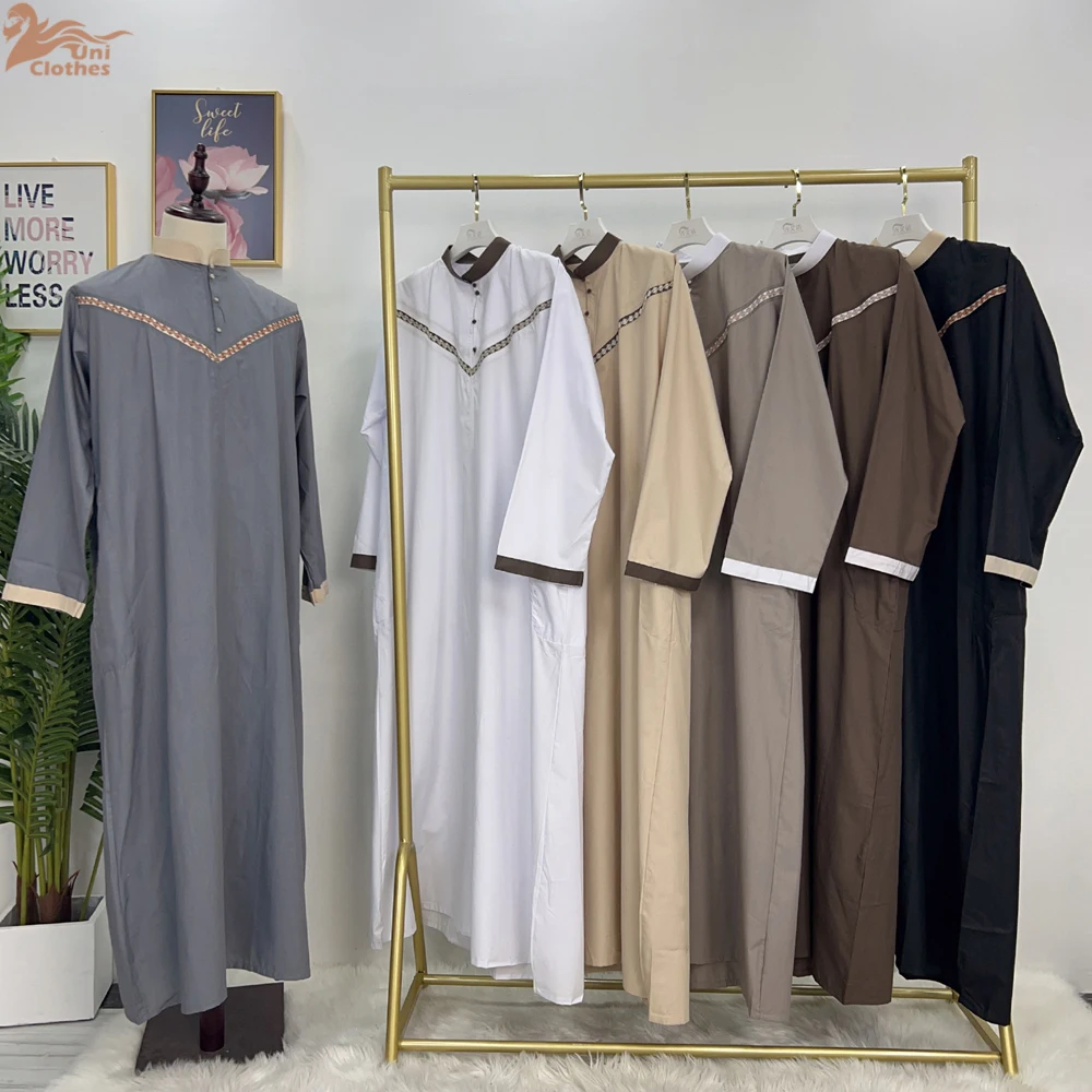 New Muslim Abayas for Men Long Robe Saudi Arab Kaftan Male Jubba Thobe Moroccan Caftan Dress Eid Ramadan Thoub Islamic Clothing