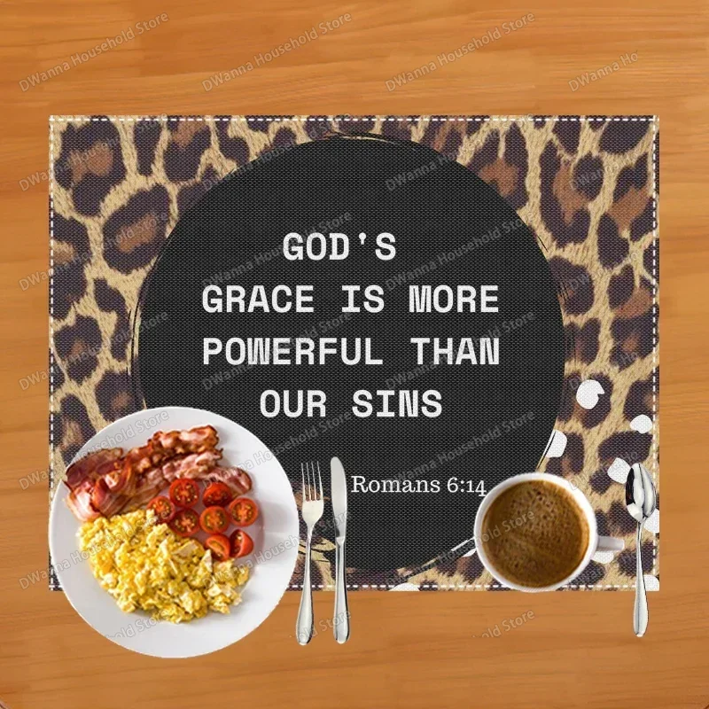 42cmX32cm Bible Verse Print Table Mat for Diner Kitchen Christian Religion Dinnerware Placemat Coffee Cup Pads Table Decor