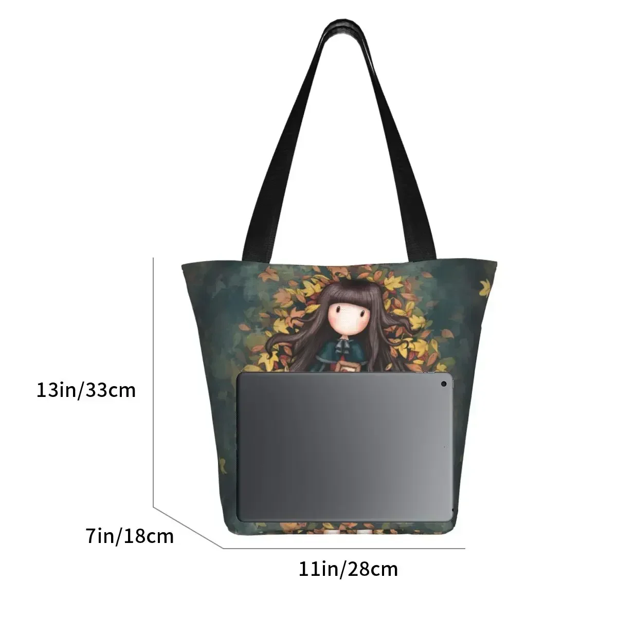 Autumn Leaves Santoro Gorjuss Grocery Shopping Bags Canvas Shopper Tote Shoulder Bag Big Capacity Portable Anime Girl Handbag