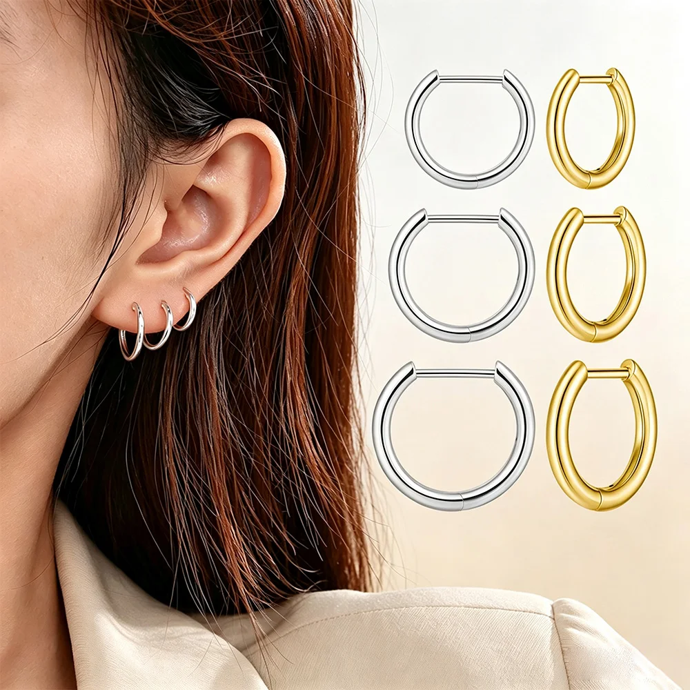 1 Pair D-Shape Small Huggie Hoop Earrings for Women/Men Titanium Cartilage Sensitive Ears Multiple Stack Piercing Jewelry