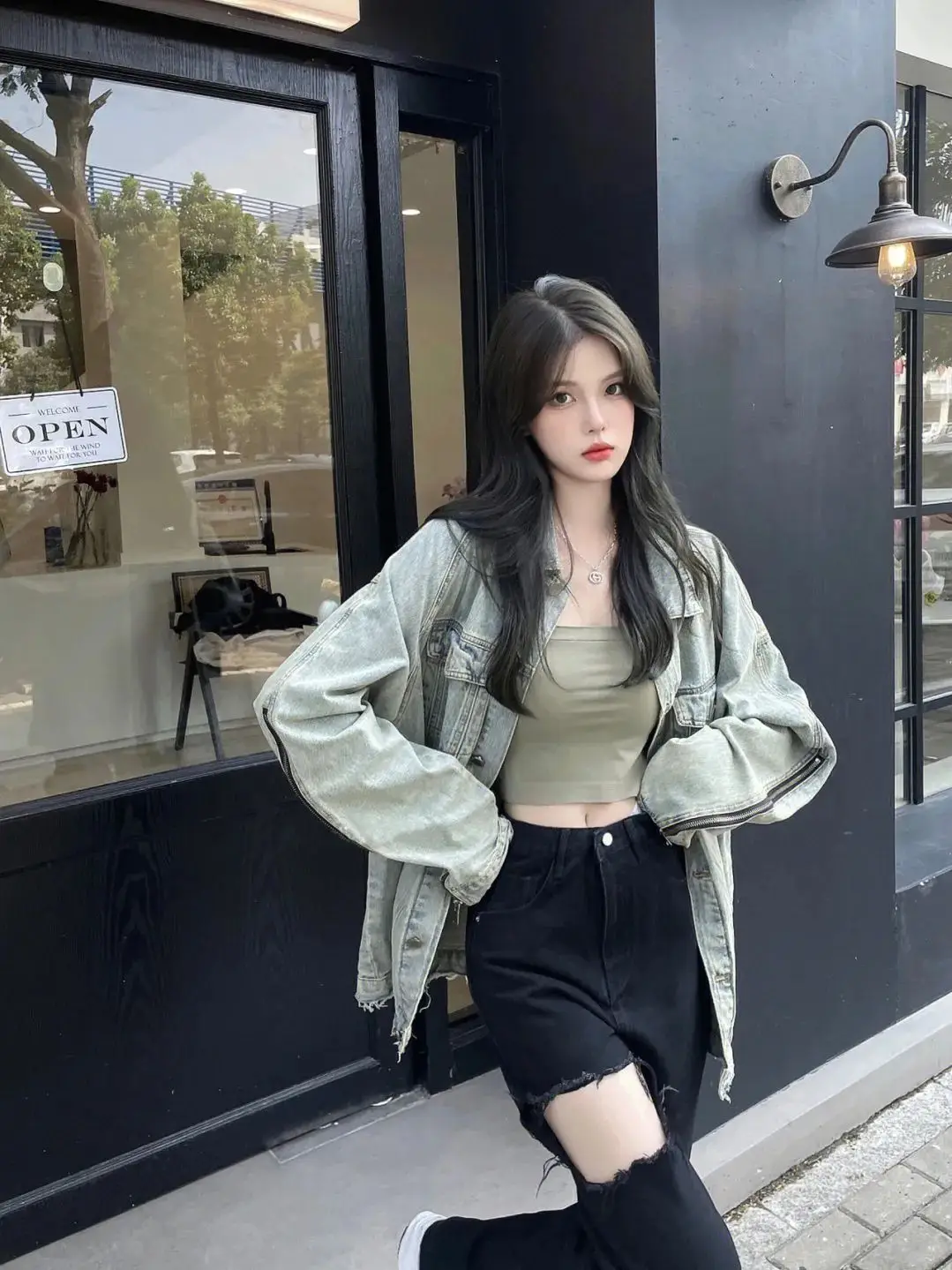 

Jackets Woman Fashion Women'S Half Coat Gray Simple Pure Style Ladies Outerwear Casual Solid Front Pocket Button Long Sleeve