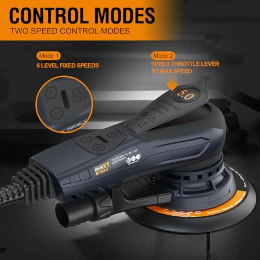 Электрическая орбитальная шлифовальная машина диаметром 5 мм с футляром для инструментов с регулируемой скоростью и бесщеточным двигателем, совместимая с 5 и 6-дюймовым сани