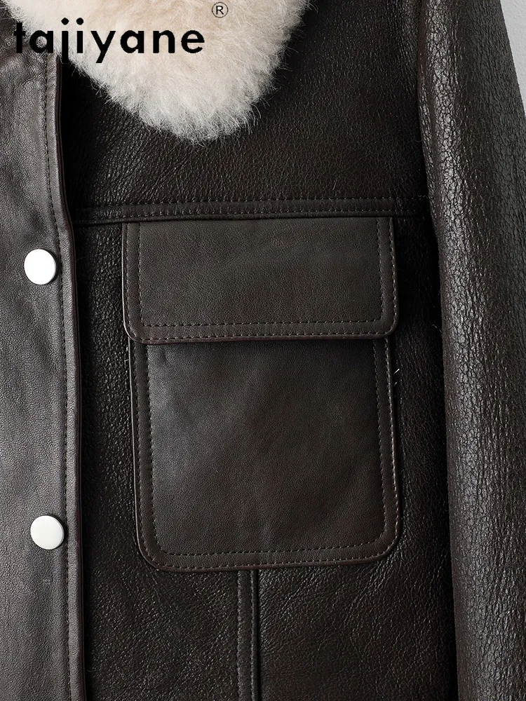 เสื้อแจ็คเก็ตขนแกะแท้ 100% ยี่ห้อ TAJIYANE พร้อมขนแกะติดตัว เสื้อโค้ทขนสั้นแฟชั่นสำหรับผู้หญิง เสื้อโค้ทขนสัตว์แท้สำหรับฤดูหนาว เสื้อผ้าผู้หญิง